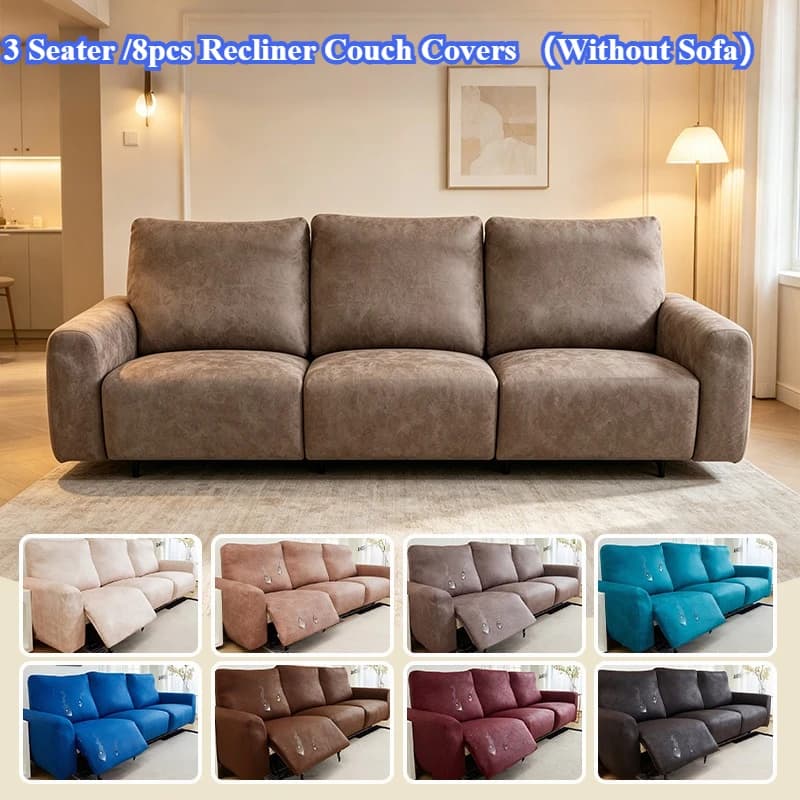 3 Seater Recliner Couch Covers Leather Like Recliner Sofa Covers 8 Pieces Washable Stretch Reclining Sofa Slipcovers for Home