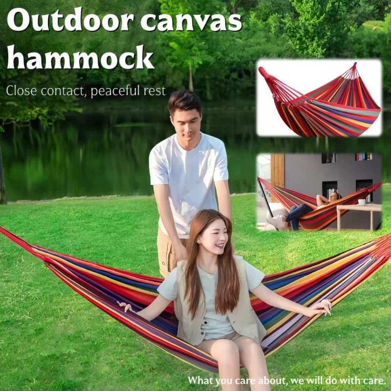 Outdoor camping hammock double thick tarp side roll prevent bedroom indoor bedroom swing lounge travel portable lightweight.