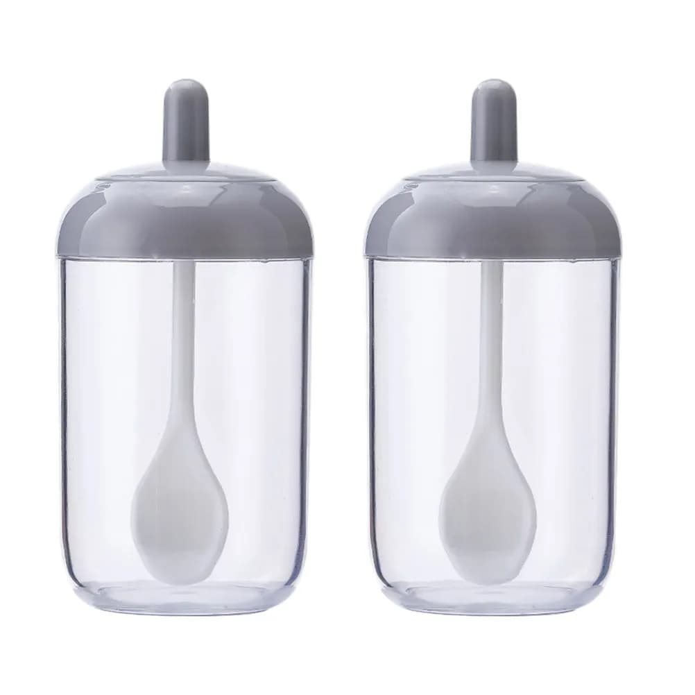 Set di 2 barattoli per condimenti da cucina, contenitore in plastica con coperchio, porta spezie, zucchero, sale, pepe, organizer, porta condimenti, grigio