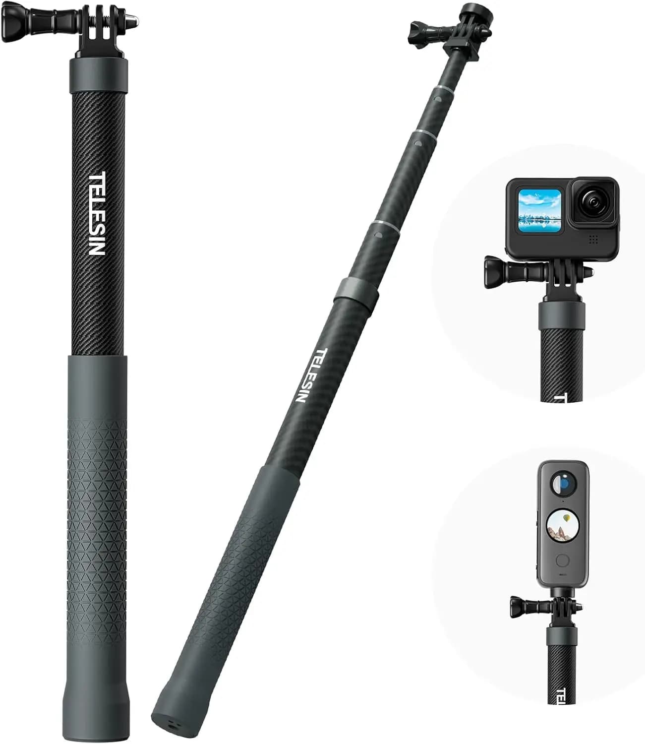 120cm Carbon Fiber Waterproof Selfie Stick for GoPro Cameras, DJI Osmo, Insta360