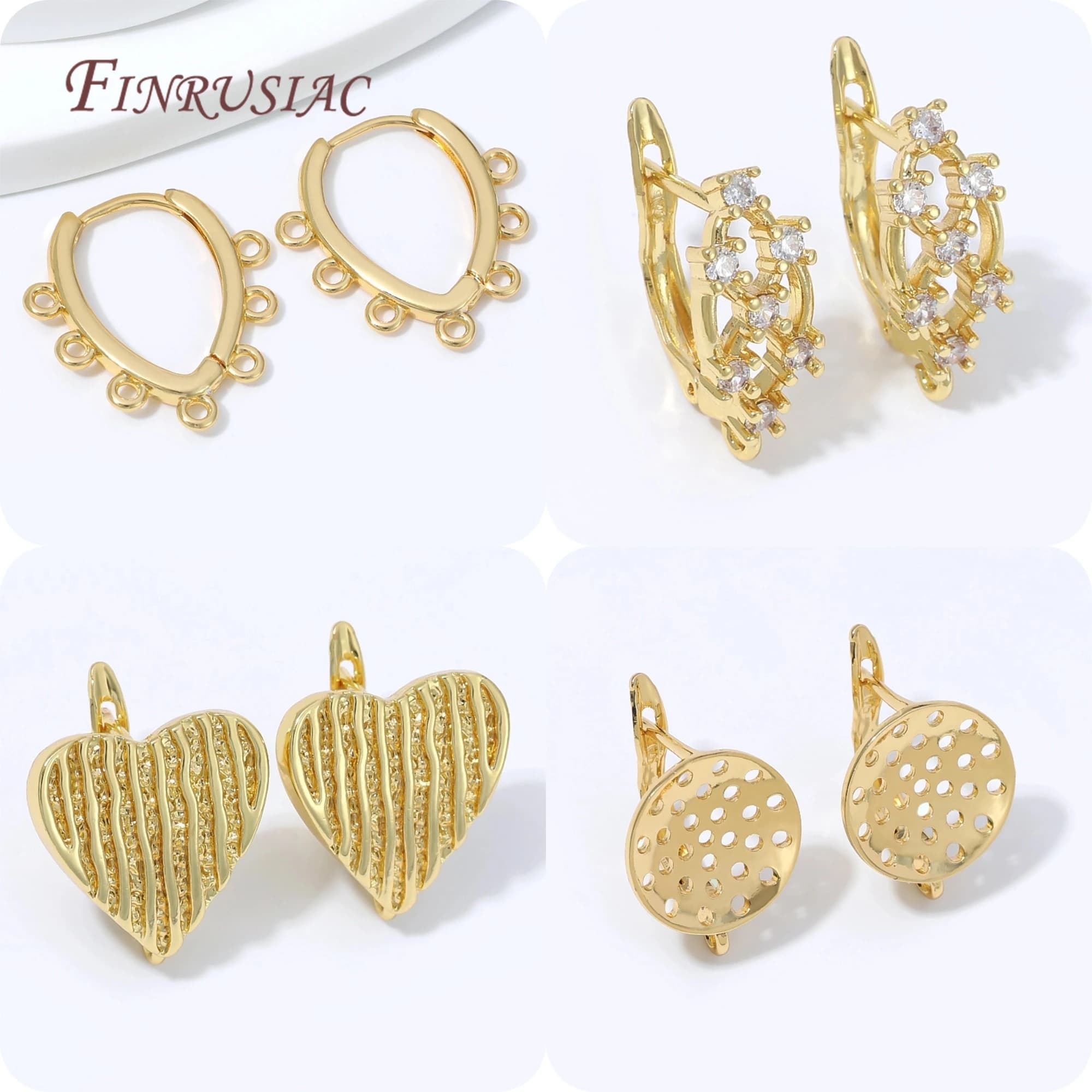 18K Gold Plated Huggie Earrings Multi Outer Loops Open Hoop Ear Wire Clasps Blank Base For DIY Charm Jewelry Making Accessories