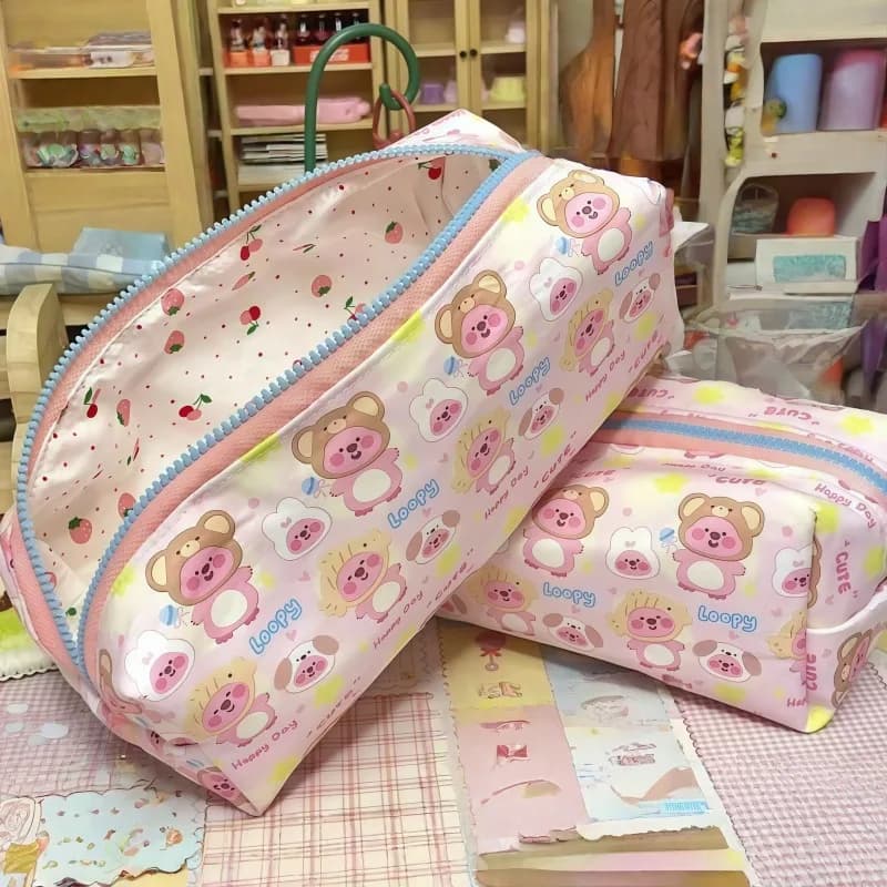 Cute Beaver Loopy Pencil Case Large Capacity Student Stationery Bag Learning Supplies Cartoon Anime Girl Storage Bag Makeup Bag
