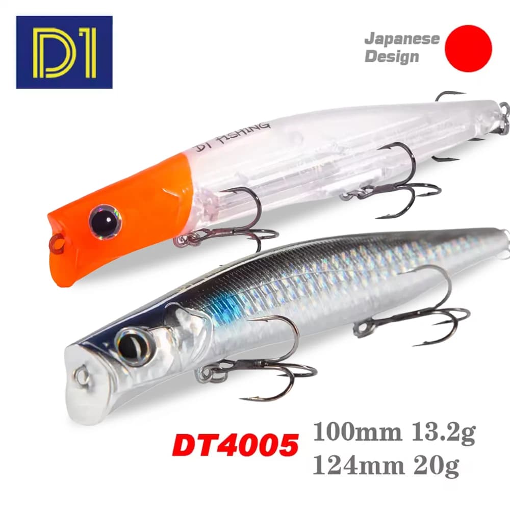 Esca Artificiale D1 Topwater Popper 2 pz 124mm 20g Galleggiante Rigida con Occhi 3D Azione Popping per Pesca in Acqua Dolce e Salata, Spigola e Luccio