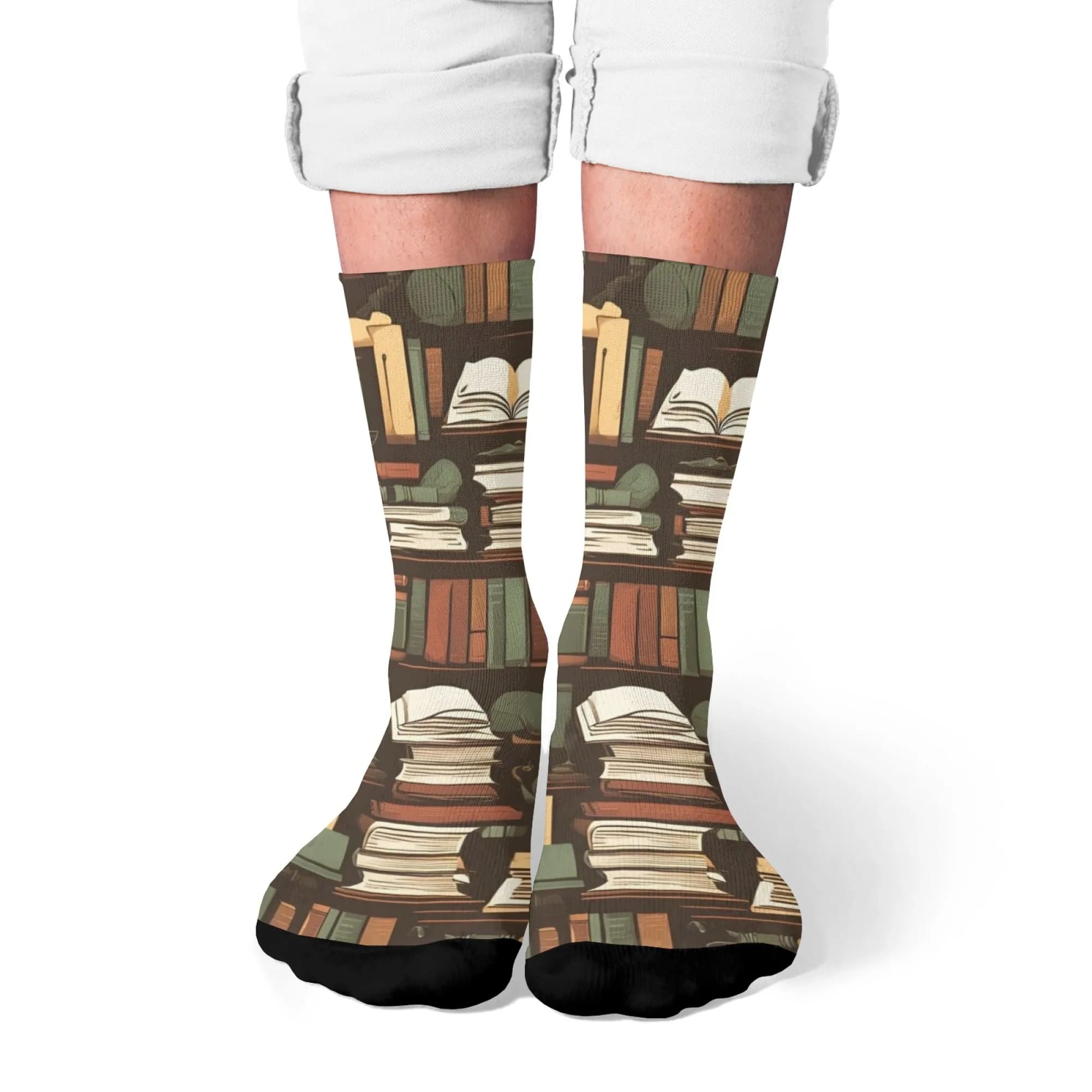 1 pair of new socks for the crew Hip-Hop Street Fashion with extravagant book and glasses Print cap black Funny novelty playful sock design