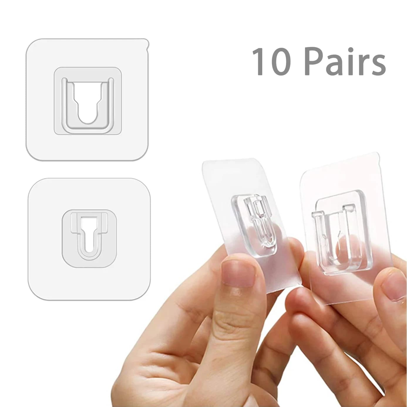 10 pairs of hooks for two-sided resistant and sticky patches, transparent adhesive wall hooks, cup suction cups