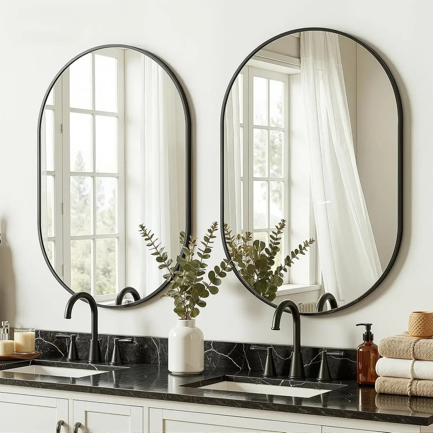 Specchio Ovale da Bagno da Parete, Set di 2 Specchi 24"x36" per Sopra il Lavabo, Camera da Letto, Soggiorno, Ingresso, con Cornice in Metallo