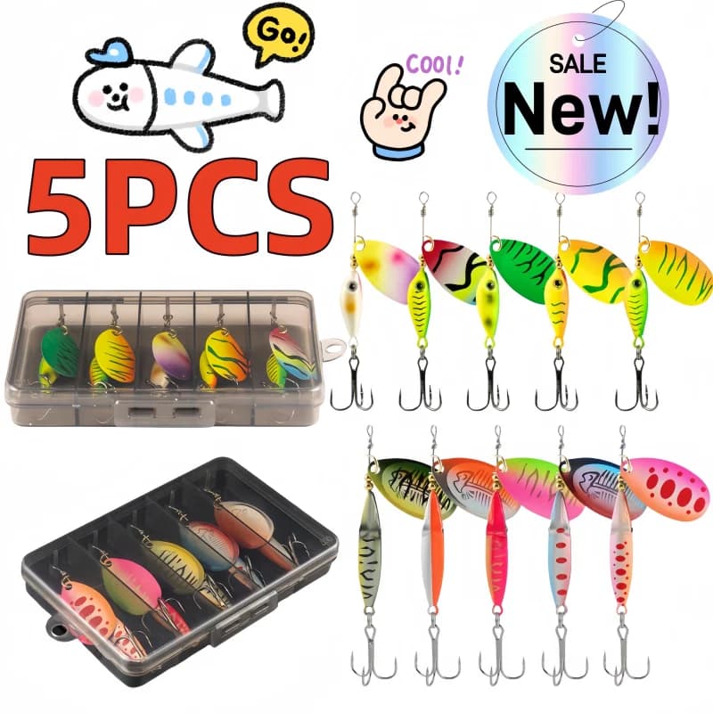 5 Pz/Box Metal Stitching Spinner Fishing baits with Hook High Duro Swimbaits Set Jig Cucchiaio Esche Rotanti Paillettes Fishing Equipment