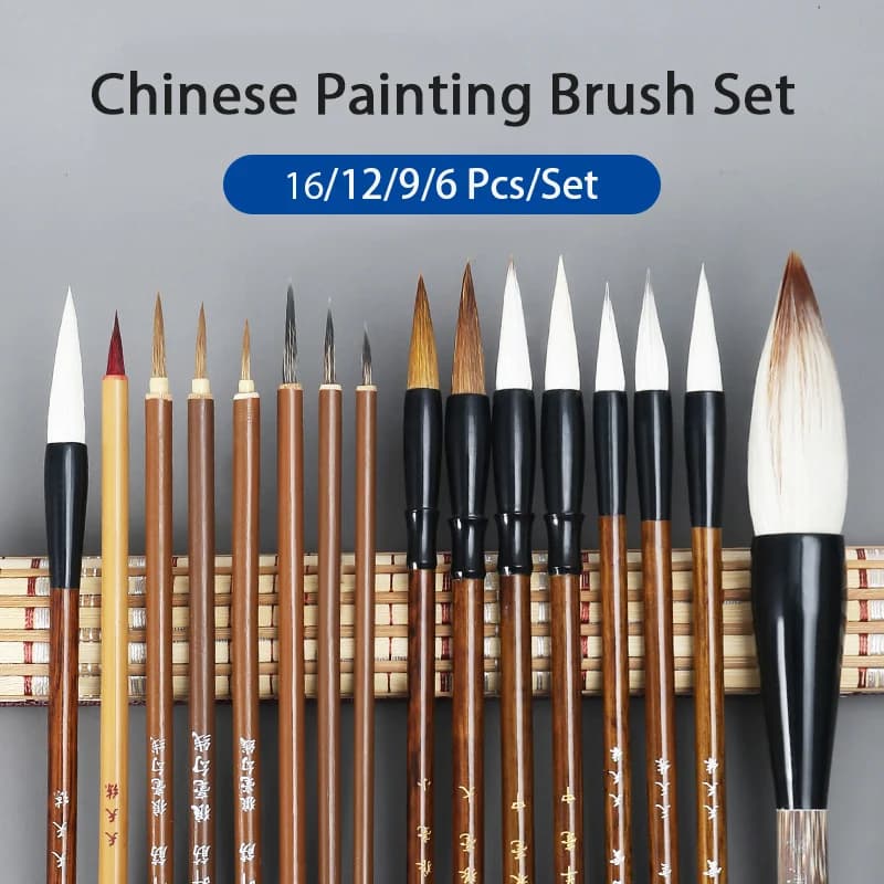 16/12/9/6Pcs Calligraphy Brushes Set Professional Chinese Painting Writing Brush Natural Hair Bamboo Watercolor Paintbrush