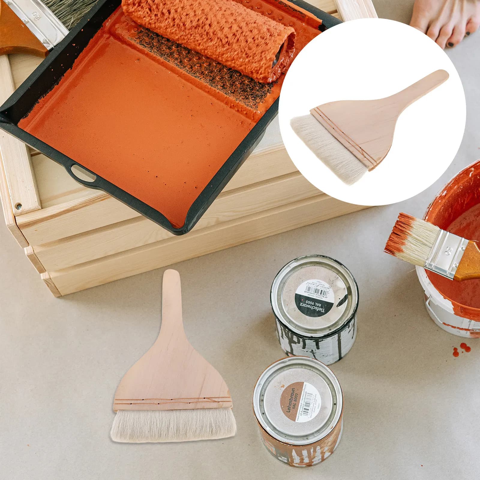 Large Flat Paint Brush Wool Bristle Wooden Handle Multi-Purpose Artist Tool for Oil Paint Furniture Staining Canvas Wall