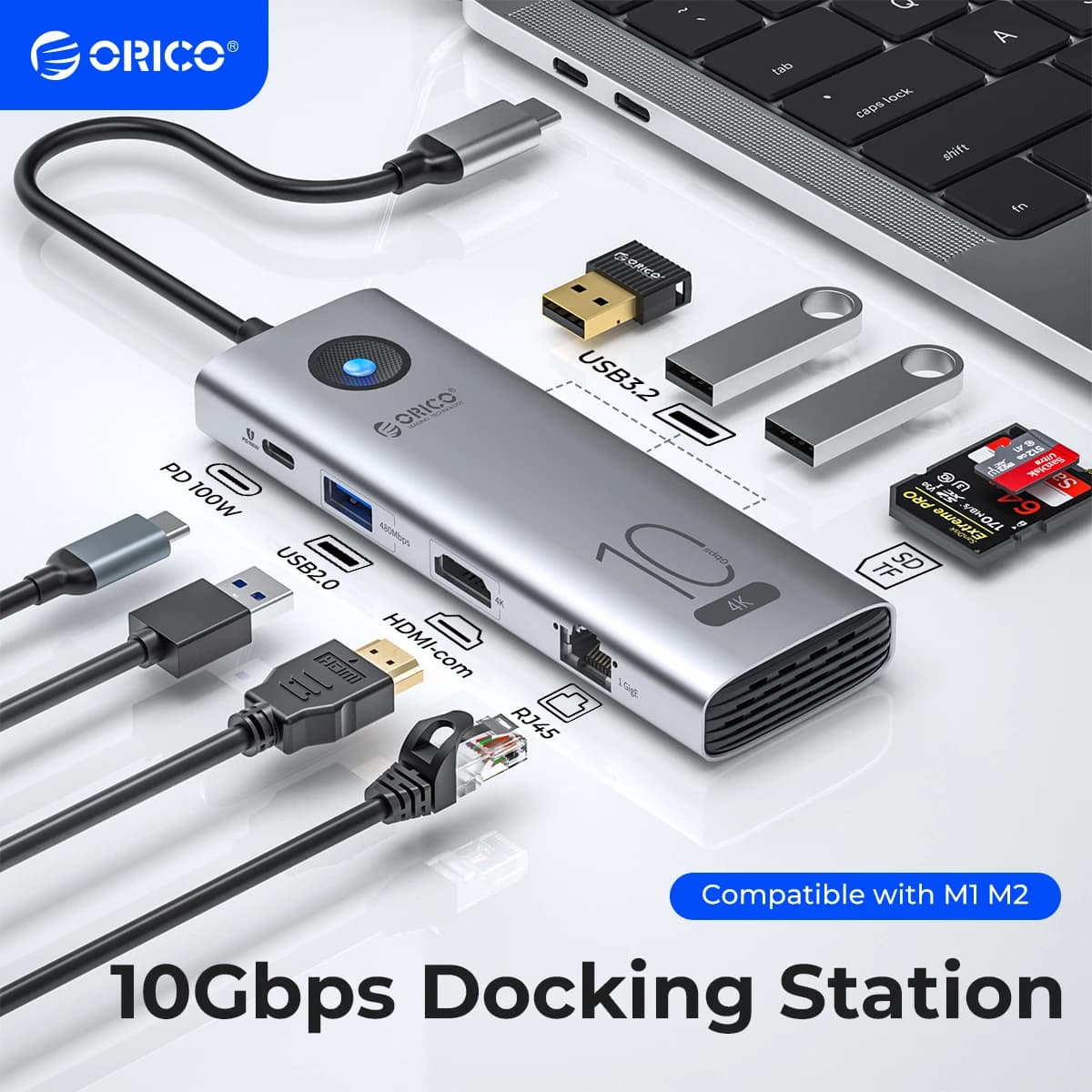 Docking Station di tipo C ORICO 10Gbps 4 k60hz HUB USB 3.0 2.0 compatibile con HDMI RJ45 PD100W adattatore lettore di schede accessori per Laptop