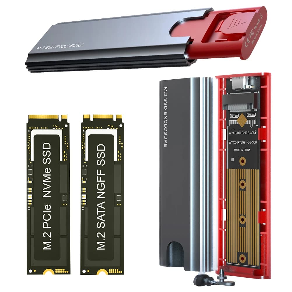 Adattatore per SSD M.2 NGFF NVME, Case Esterno USB3.1 Gen2, Box per SSD 10Gbps, Compatibile con SSD NVME/SATA 2242/2260/2280