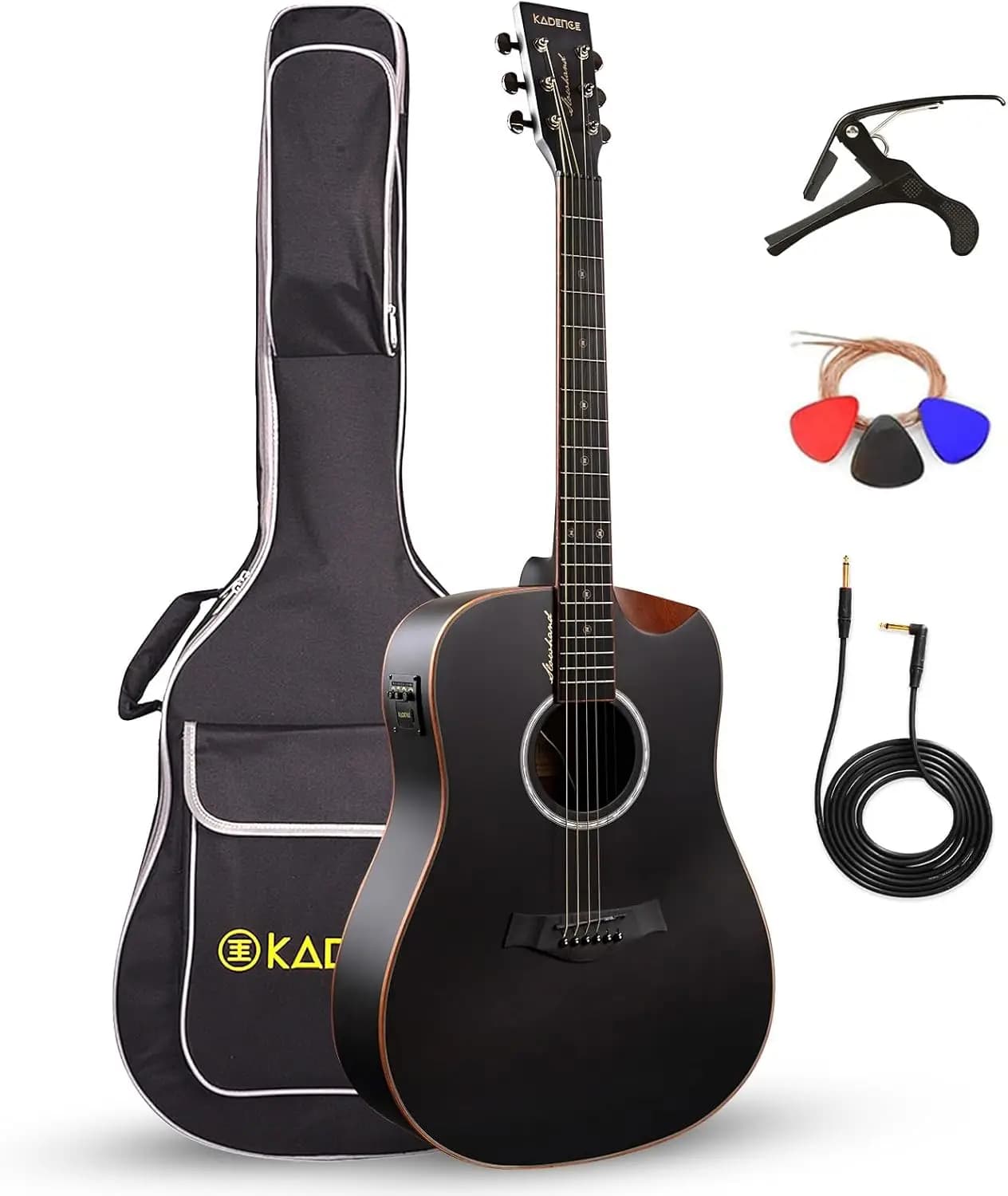 Chitarra Semi-Acustica da 41 Pollici con Cutaway, Borsa Imbottita, Cavo, Capotasto, Plettri, Corde, Accordatore - Top in Abete Nero