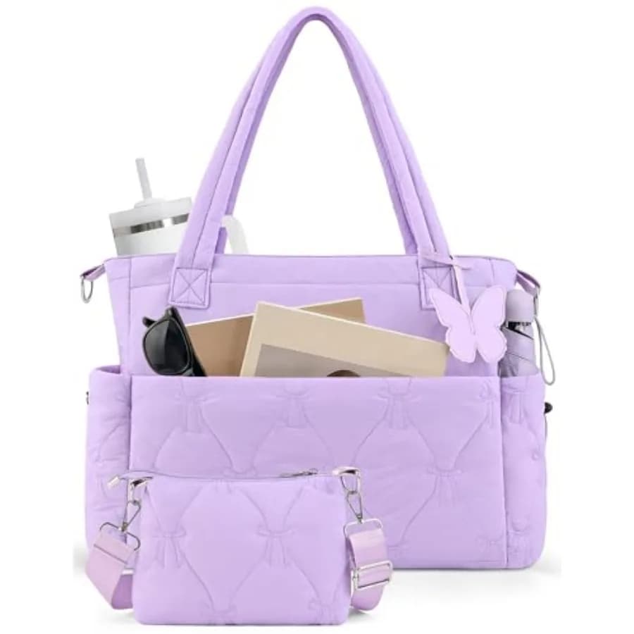 Borsa tote trapuntata da donna, leggera e imbottita, con cerniera e tasca porta borraccia, ideale per insegnanti e ufficio