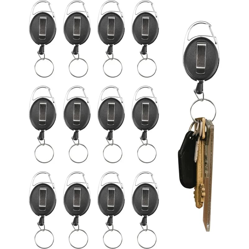 Confezione da 12 Portachiavi Retrattili con Clip da Cintura e Anello per Badge Identificativo