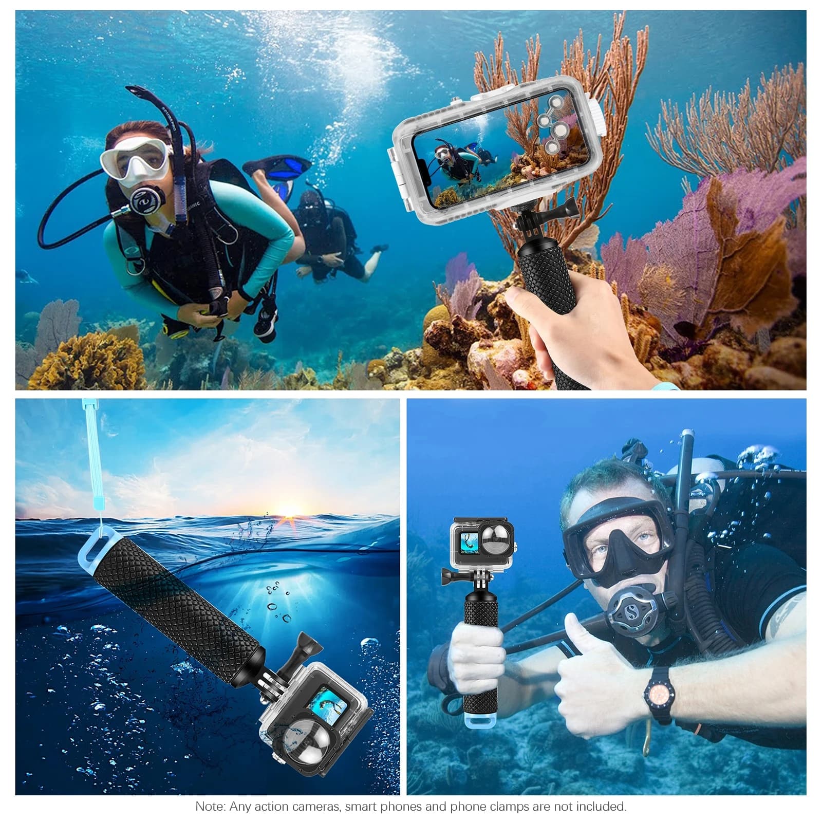 Impugnatura Galleggiante Impermeabile per Selfie Stick con Adattatore da 1/4 di Pollice e Cinturino da Polso per Fotocamere GoPro Hero 12/11/10/9, Insta360, DJI Osmo