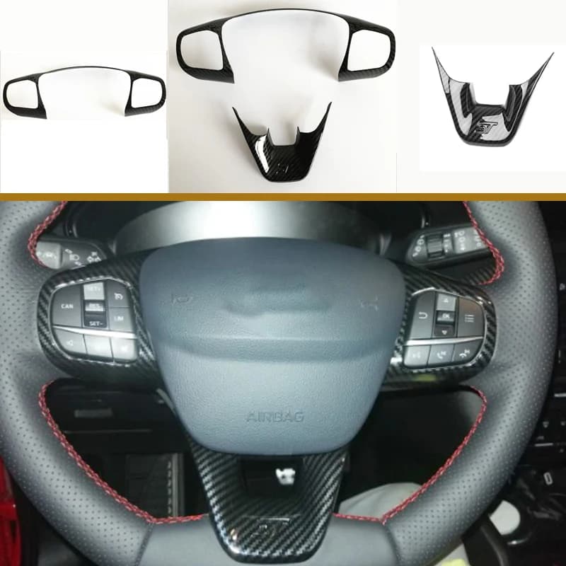 Accessori per Ford Fiesta MK8 2017 2018 2019, Cornice Copri Pulsanti di Controllo del Volante in Fibra di Carbonio ABS ST