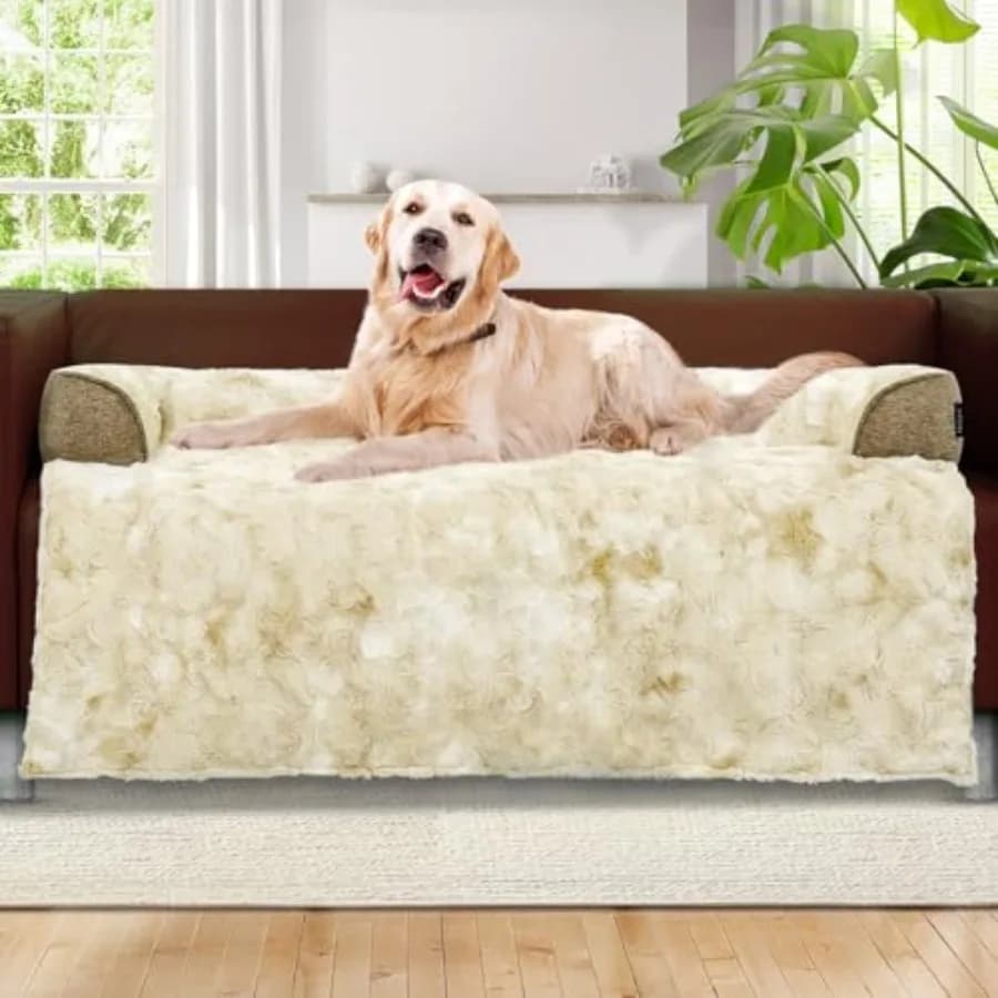 Calming Extra Dog Couch Bed, 45 x 37 inch Waterproof Removable Pet Mat Couch Cover for Furniture Protector, Non-Slip Fluffy Pel