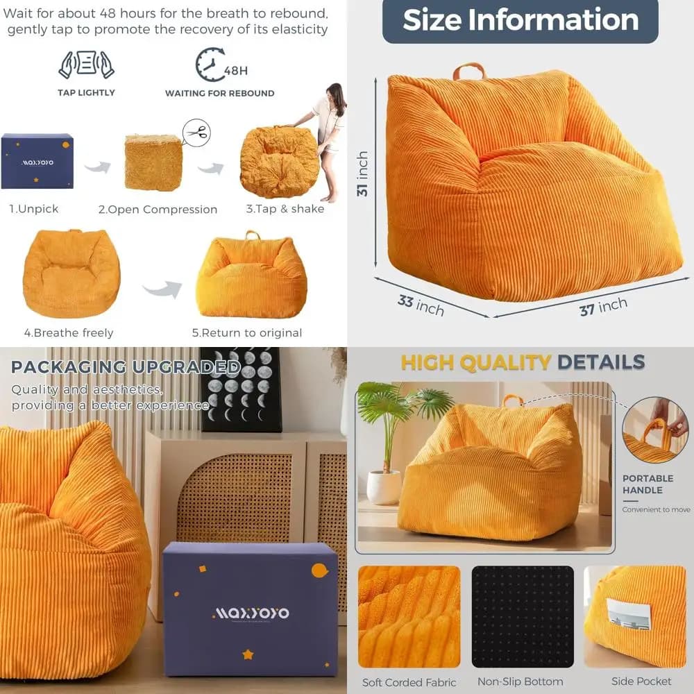 Comoda Poltrona Sacco con Maniglia, Adatta per Adulti, Bambini e Adolescenti, Ideale per Soggiorno, Gaming, Lettura e Relax