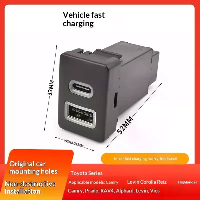 Type-C USB Charger for RAV4 Car, PD QC3.0 Fast Charger for Cigarette Lighter (right door)