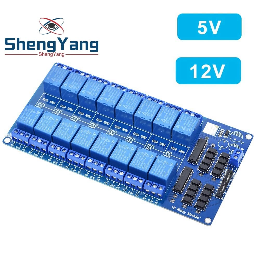 16-channel relay shield module DC 5V 12V 24V with optical coupler LM2576 Microcontrollers Power relay interface for Arduino DIY Kit