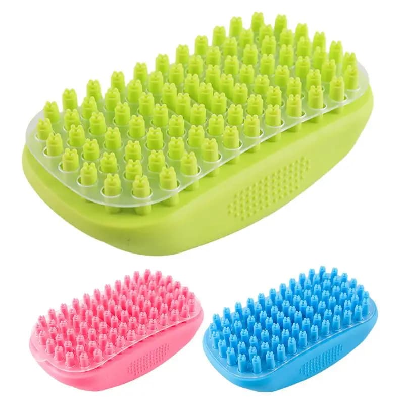 Spazzola per il lavaggio del cane spazzola per la toelettatura del gatto spazzola per lo spargimento del cane Shampoo per animali domestici bagno massaggio lenitivo setole di gomma pettine al Curry Pet