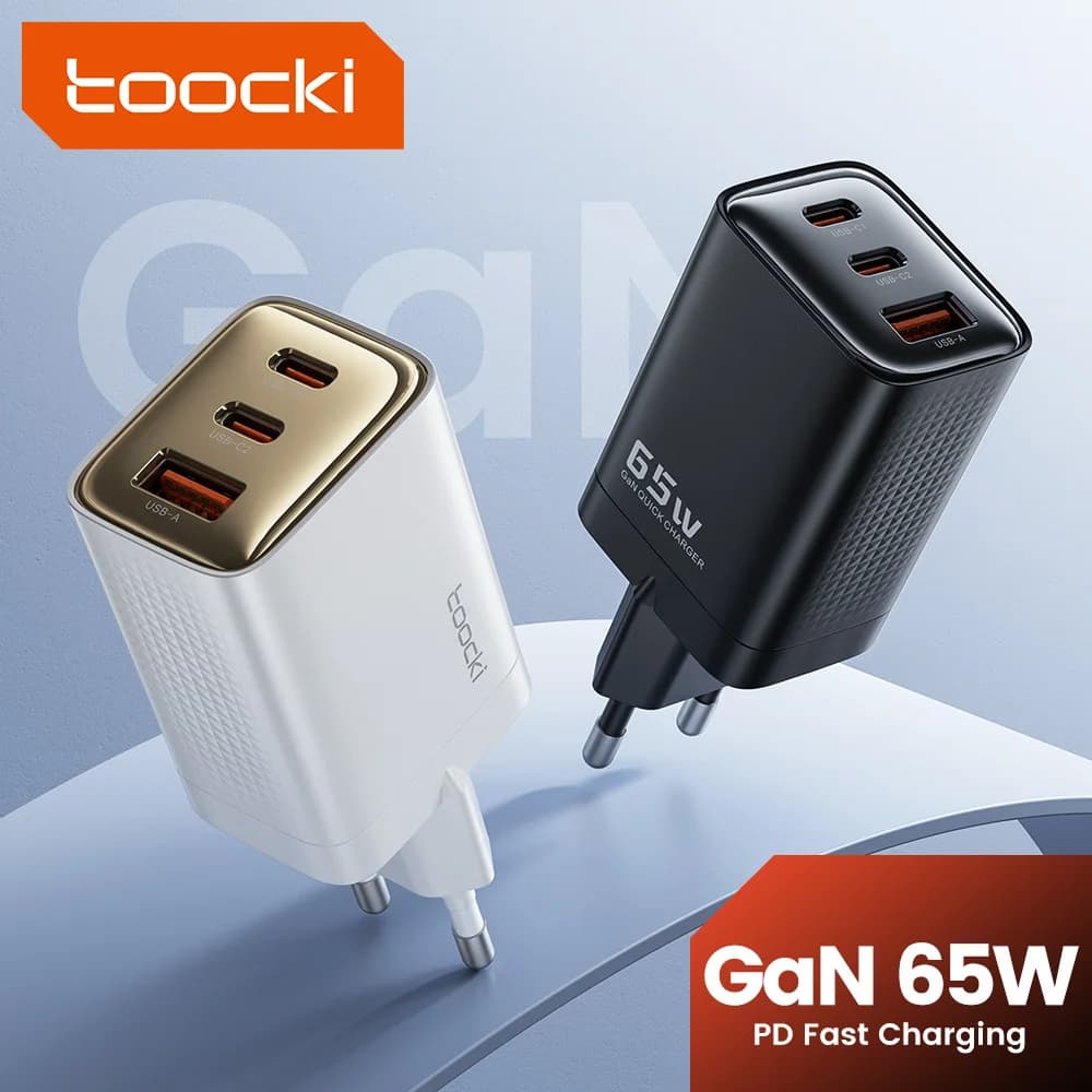 Toocki 65W GaN Caricatore USB Tipo C QC4.0 PD3.0 PPS Ricarica rapida per iPhone 16 15 14 Samsung 24 S23 Xiaomi Huawei Realme Laptop