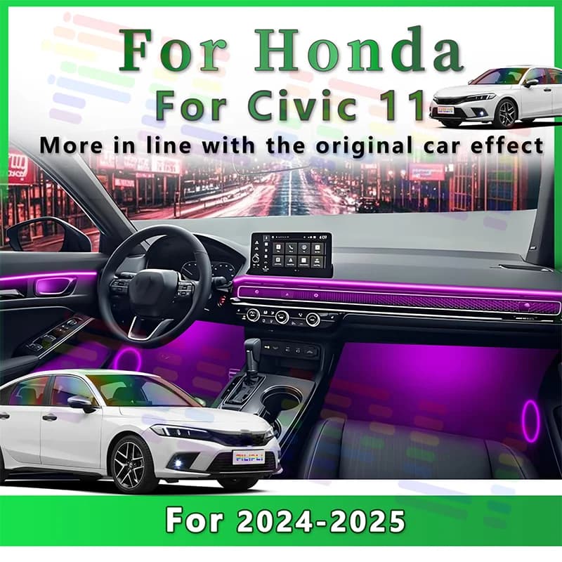 Per Honda Civic FE/FL 2024 2025 2026 Superiore Invisibile Acrilico LED Auto Interni Strisce Ambiente RGB Mobile App-Controllato Bagliore