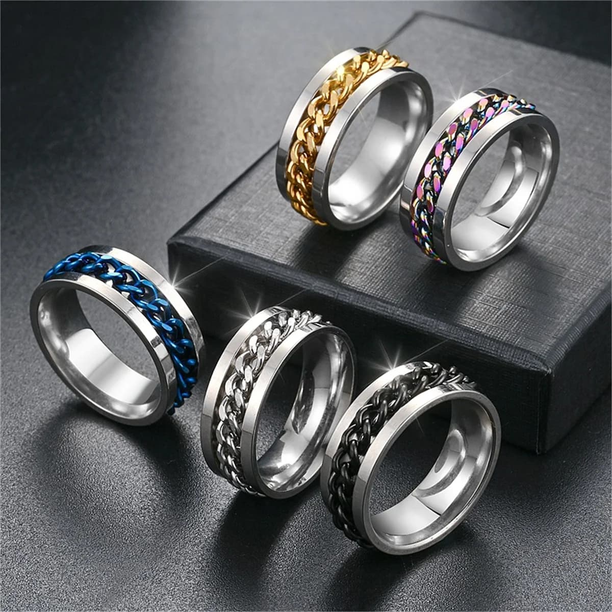 Fashion 8mm Spinner Ring For Men Women Stainless Steel Cuban Chain Spinner Fidget Band Release Anxiety Rings Jewelry Gifts