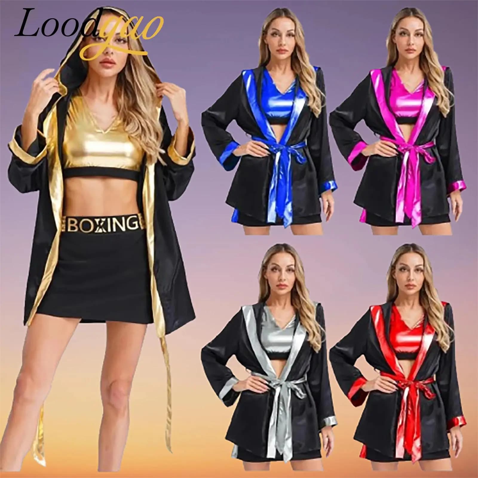 Donne Adulti Cosplay Boxer Costume Con Cappuccio Boxe Veste Gioco di Ruolo Arti Marziali Halloween Gioco di Ruolo Muay Thai Lotta Grappling Outfit
