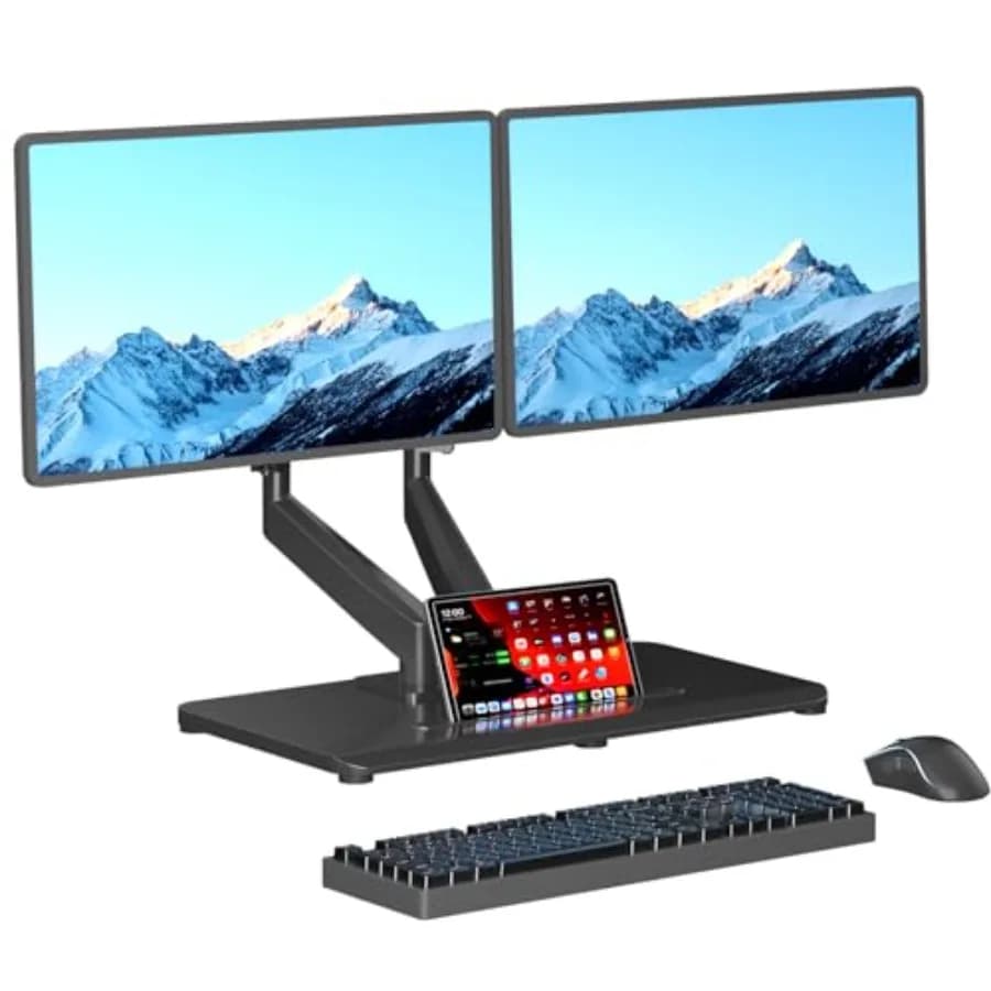 Supporto da scrivania autoportante per due monitor con molla a gas regolabile per schermi da 17-32 pollici, struttura in lega di alluminio, finitura nera