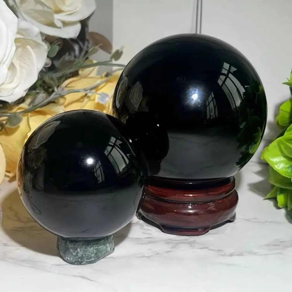Sfera di Ossidiana Nera Lucidata in Cinque Dimensioni, Cristallo Protettivo Naturale per Divinazione, Meditazione e Guarigione