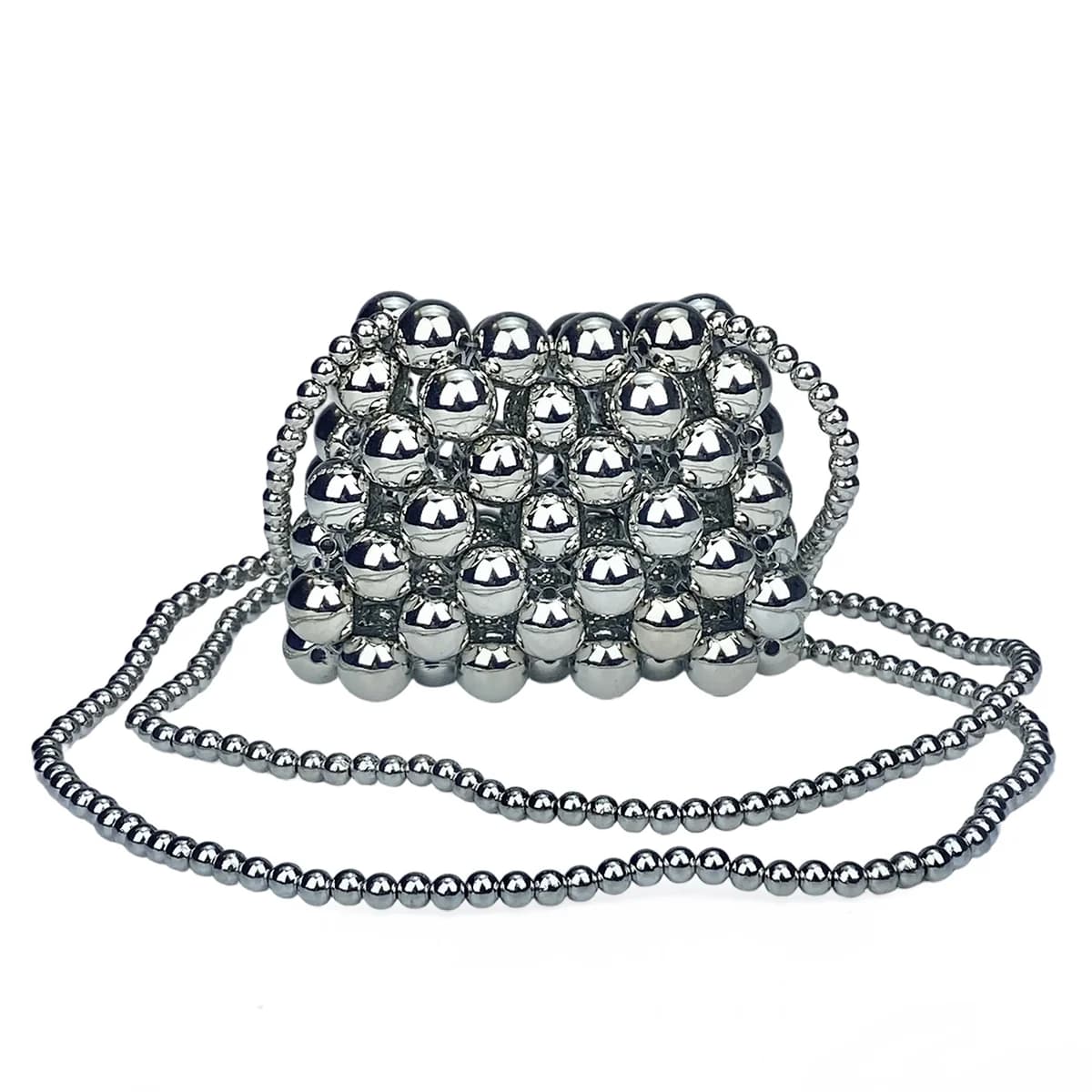 2025 nuova mini borsa per rossetto portatile con perline intrecciate a mano in argento, borsa a tracolla alla moda e versatile