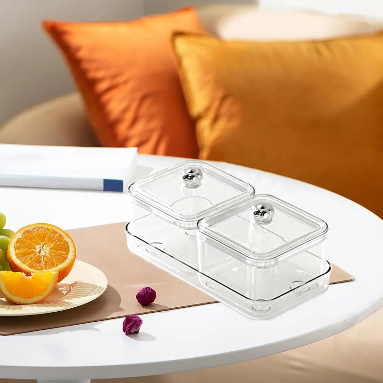 Compartment Dried Fruit Plate Divided Serving Platter with Lid Multipurpose Snack Tray for Entertaining Guests