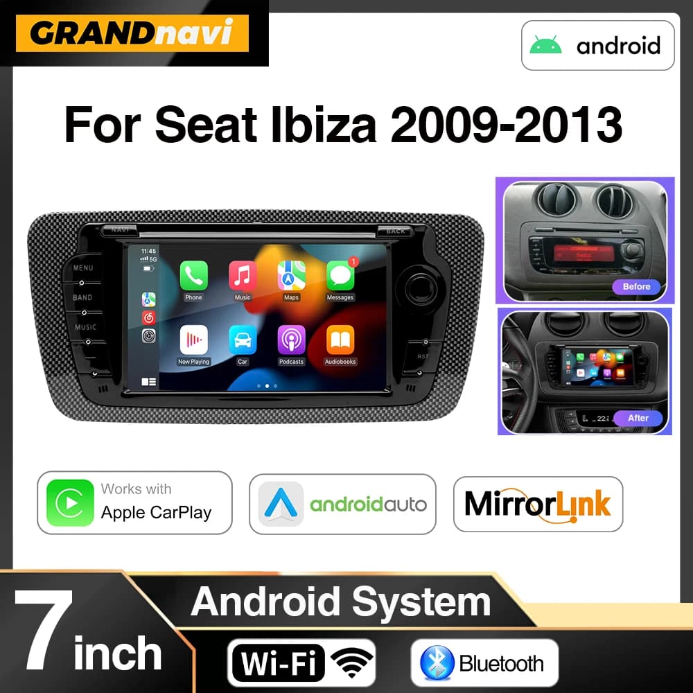 Grandnavi 7 pollici Android 13 autoradio per Seat Ibiza 6j 2009-2013 lettore video multimediale Wireless Carplay Android Auto GPS Audio