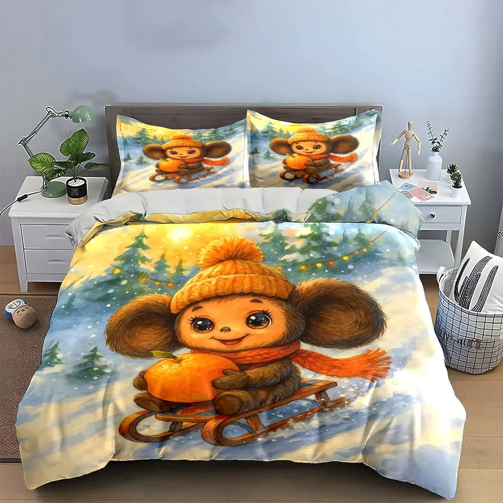 Set invernale per scivolare sulle nevi con disegni di cartoni animati, set di biancheria da letto morbido e confortevole, include 1 copripiumino e 2 federe, regalo