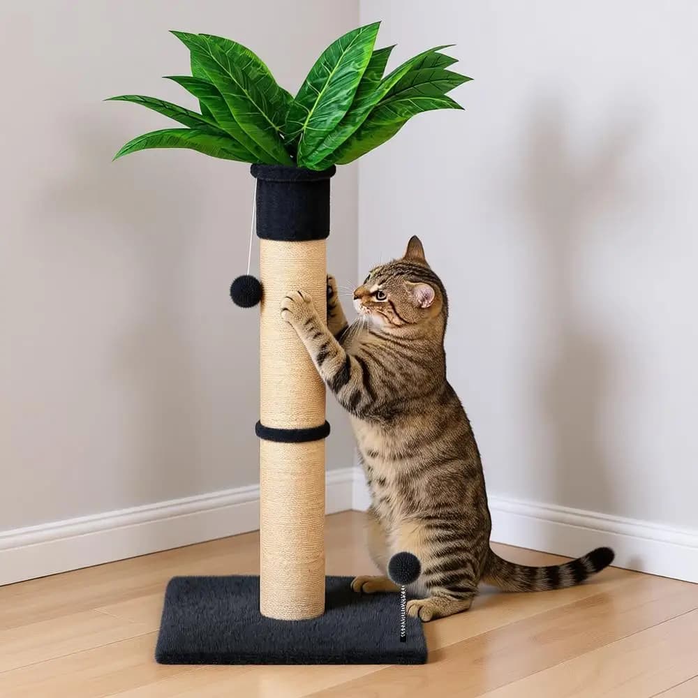 Tiragraffi per Gatti Alto 86 cm, Base Larga, 2 Palline Interattive, Sisal e Peluche per Gatti di Tutte le Taglie (Grigio, 11,4 cm)