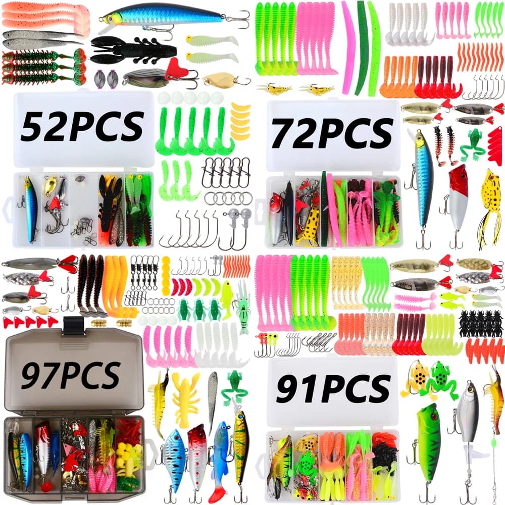 Set of Soft/Dure Fishing baits, VIB, Crankbait, Minnow, Poppers, Metal Jig, Cucchiaini, Box Freshwater / Deep Water Equipment, Bass, Fishing 52-97 Pieces
