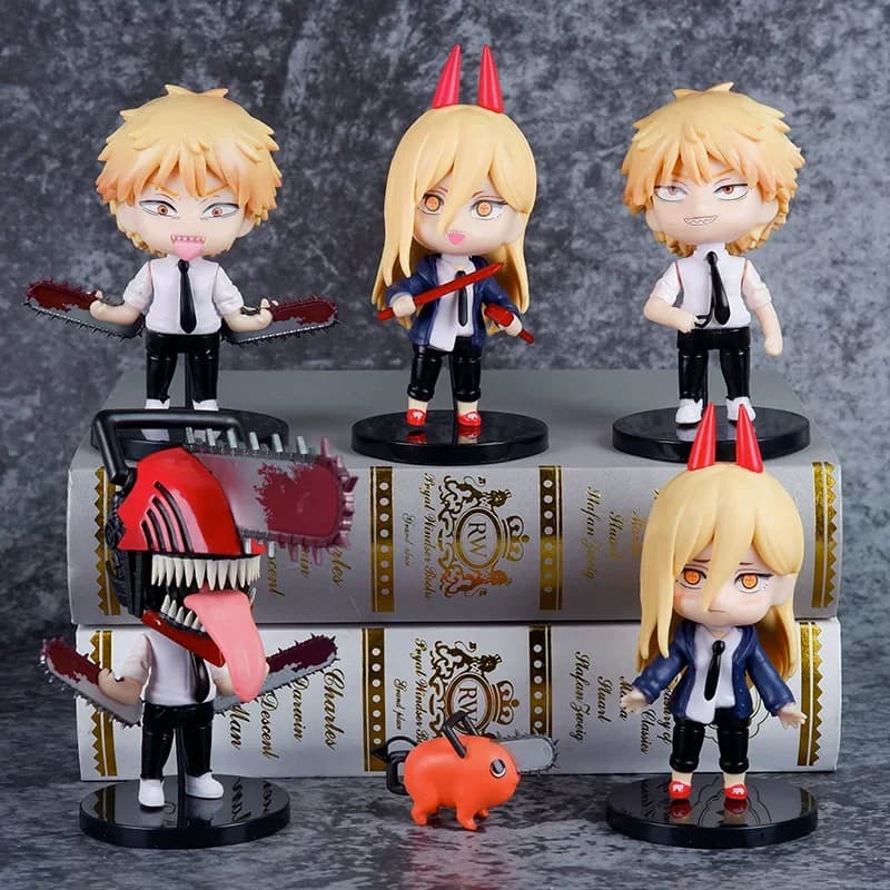 Action Figure Anime Devil Chainsaw Man Pochita, Set di 6 Modelli in Versione Q, Statuette in PVC, Ornamenti da Scrivania, Regali da Collezione
