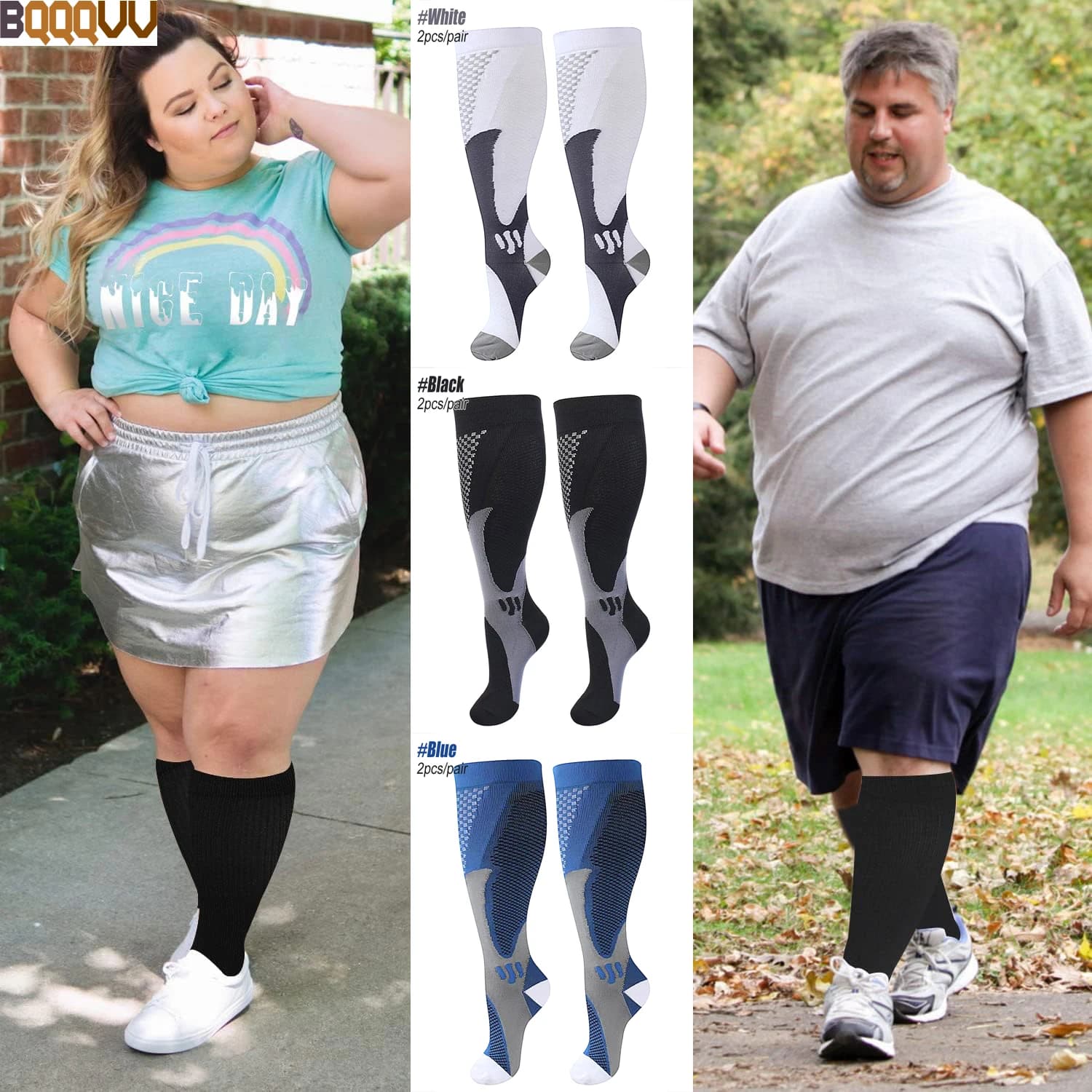 1 Paio di Calze a Compressione Plus Size per Donna e Uomo, Polpaccio Largo, 20-30 mmHg, Extra Large, Supporto al Ginocchio, Miglioramento della Circolazione (2XL-7XL)