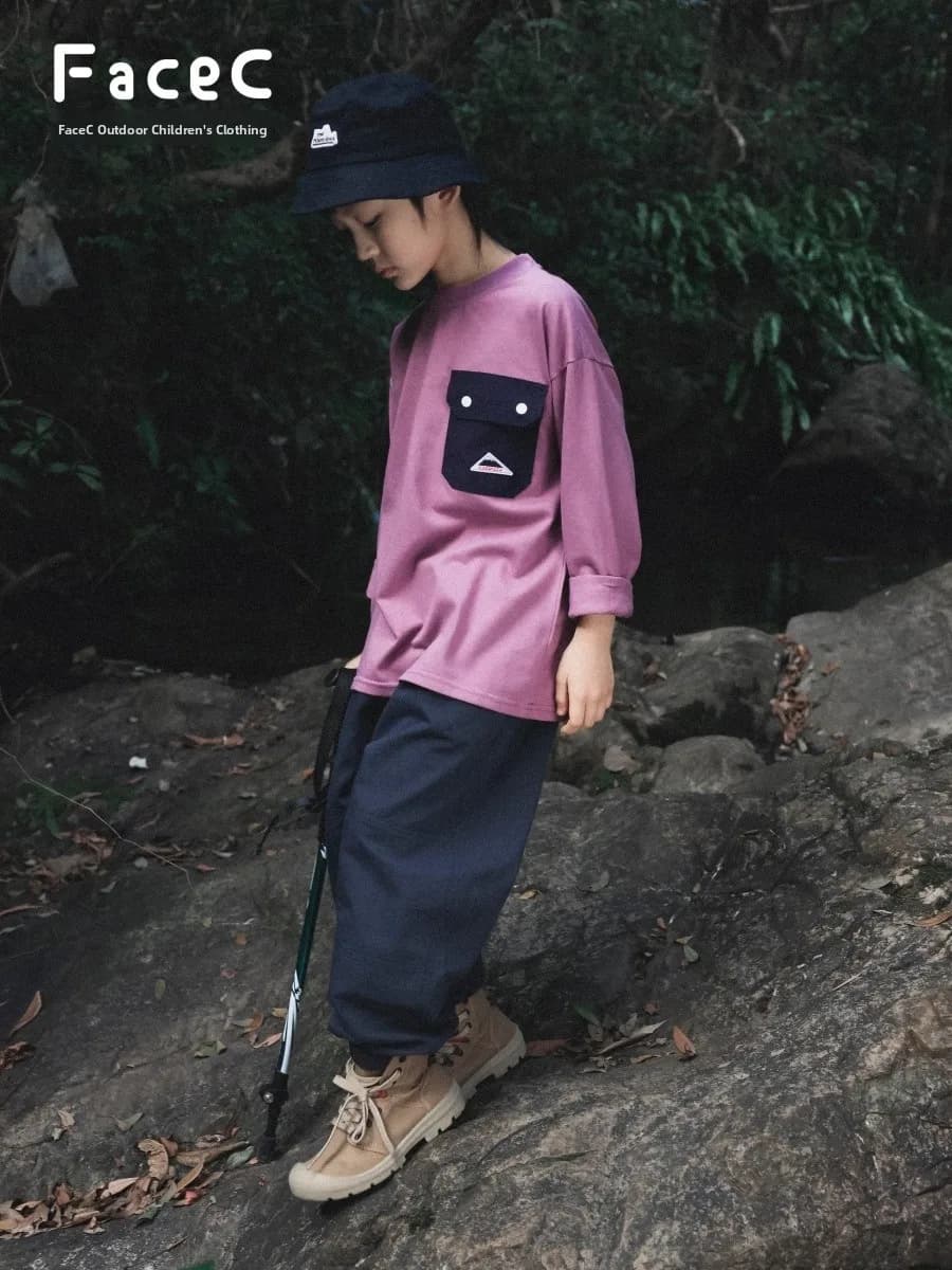 Facec Boys Long Sleeve T-Shirt Outdoor Sports Base Layer Shirt Spring New Style Mountain Camping Theme Middle Large Children'...
