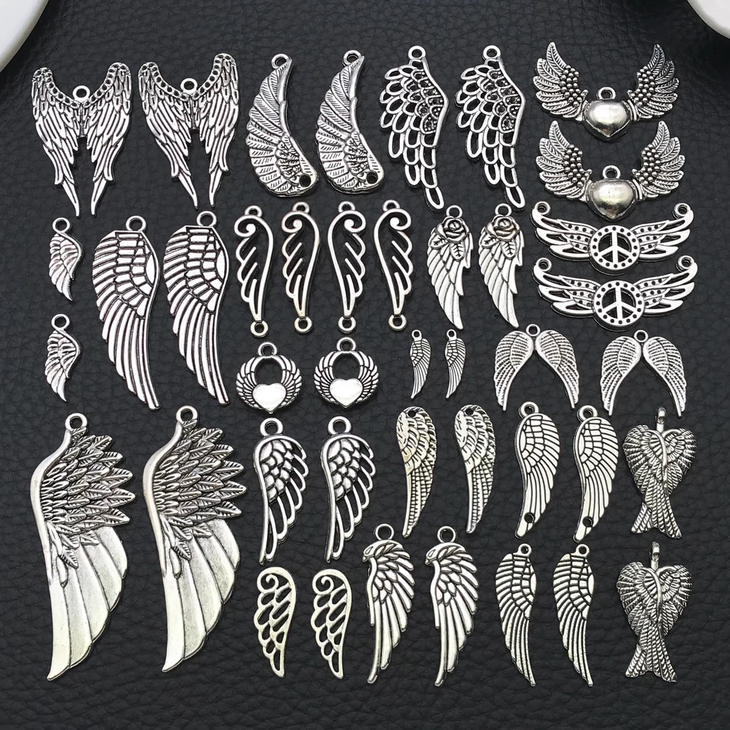 Angel Wing Charms, New 22/42 Pcs Mixed Antique Silvery Vintage Feather Wing Pendants For DIY Necklaces Earrings Jewelry Making