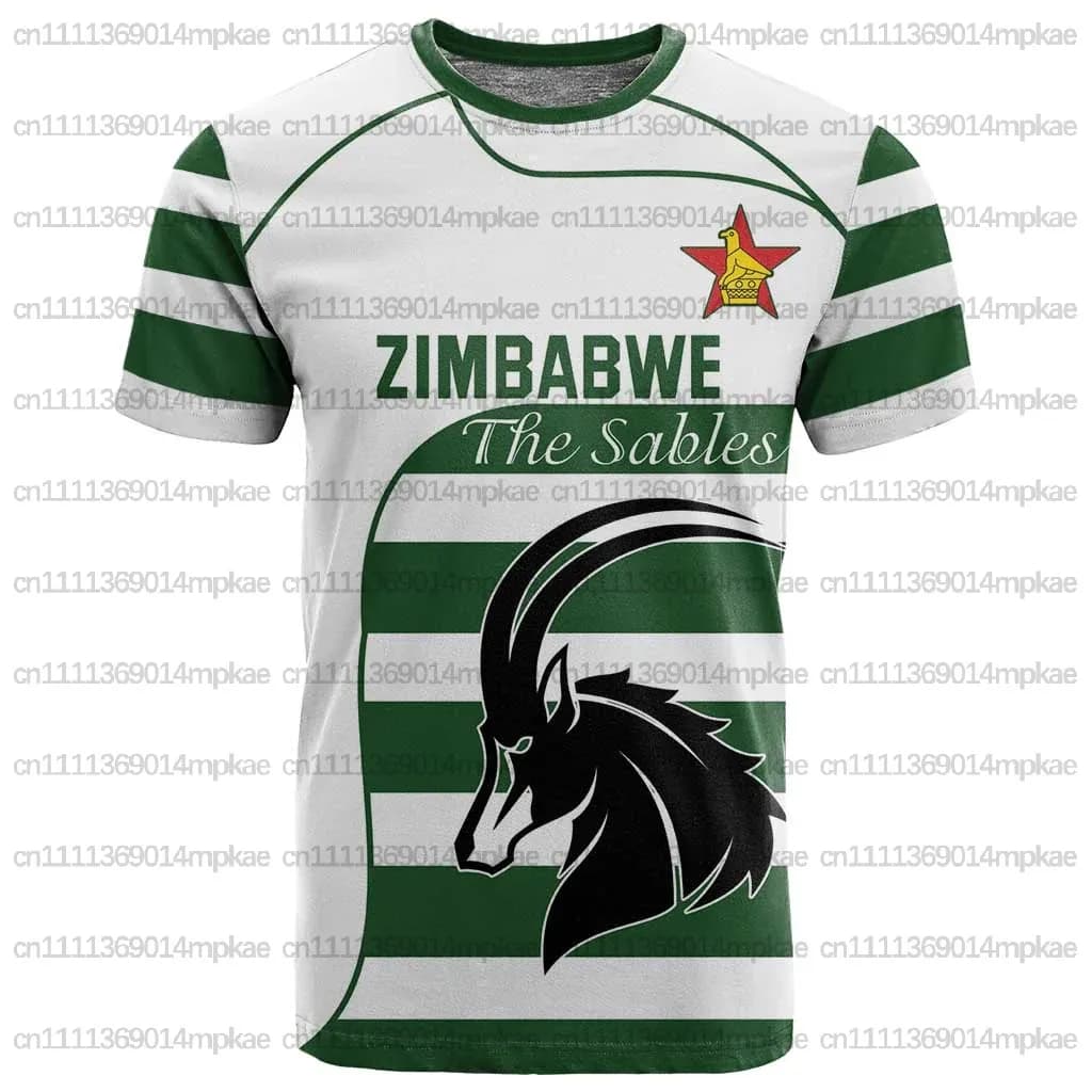 Zimbabwe Pattern Print Comfortable Breathable Competition Training T-Shirt Summer Casual Sports Top Men's Crew Neck T-Shirt