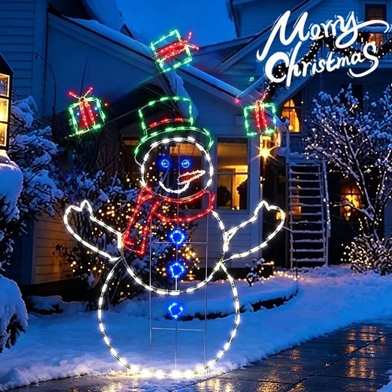 1-2Sets Christmas Snowman Lights Outdoor Garden Decorations Glowing Snowman Yard Sign String Lights Winter Holiday Party Decor
