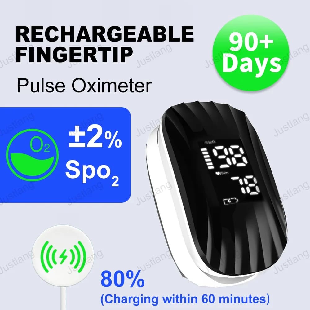 JUSTLANG Wireless Magnetic Refill Pulse Oximeter Measuring 8s Medical Belt Corinth finger Pulse Oxygen Saturation in Blood