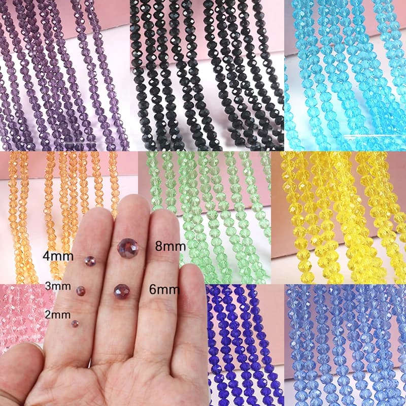 200 pz Perline di Vetro Cristallo da 2, 3, 4 mm, Lotto di Perline Distanziatrici Sciolte per Collane, Bracciali, Componenti e Accessori Fai da Te per Creazione Gioielli
