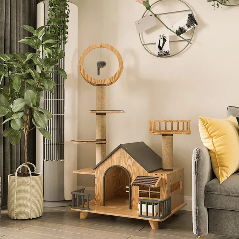 Climbing Frame Solid Wood Cat Nest Small Cat Tree Cattery Integrated Luxury Cat Villa TONTINE Scratching Pole Multifunctional