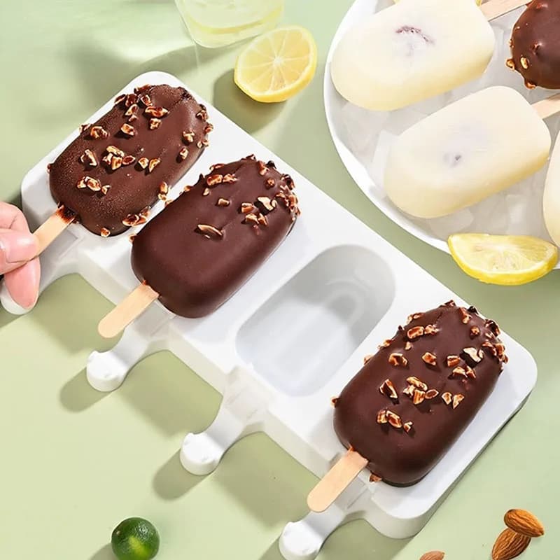 Stampi per ghiaccioli con 50 bastoncini in legno, stampi in silicone a sgancio facile per fare gelati, stampi senza BPA, gadget