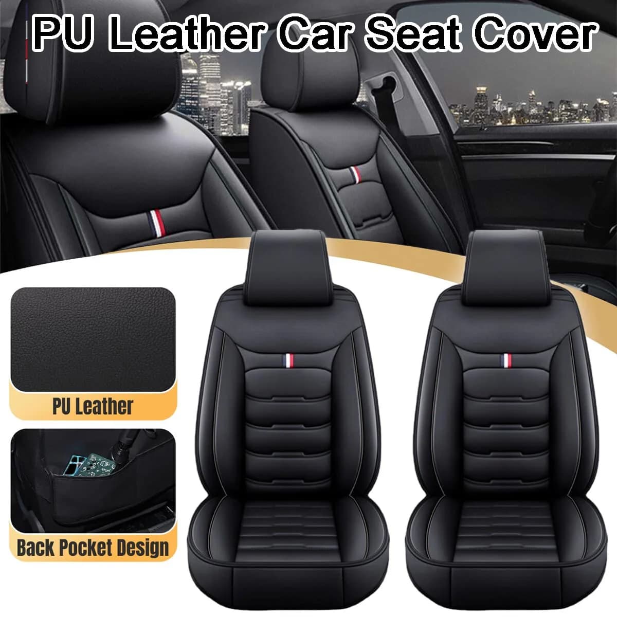 2Pcs Auto Car Seat Covers PU Leather Single Front Split Car Protector Four Season Universal Fit Most Car SUV Car Accessories