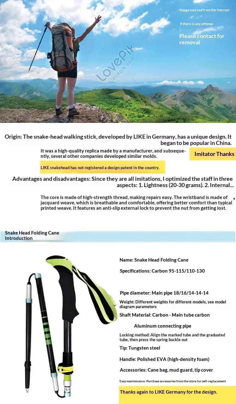 99% Carbon Fiber Adjustable Hiking Stick Compact for Height Outdoor Mountaineering for Children Folding Trekking Pole Ultralight
