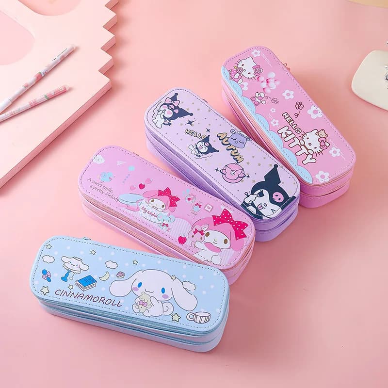 Hello Kitty Kuromi Double-Layer Large Capacity Pencil Case, Cartoon Stationery Box Storage Box, Student School Supplies